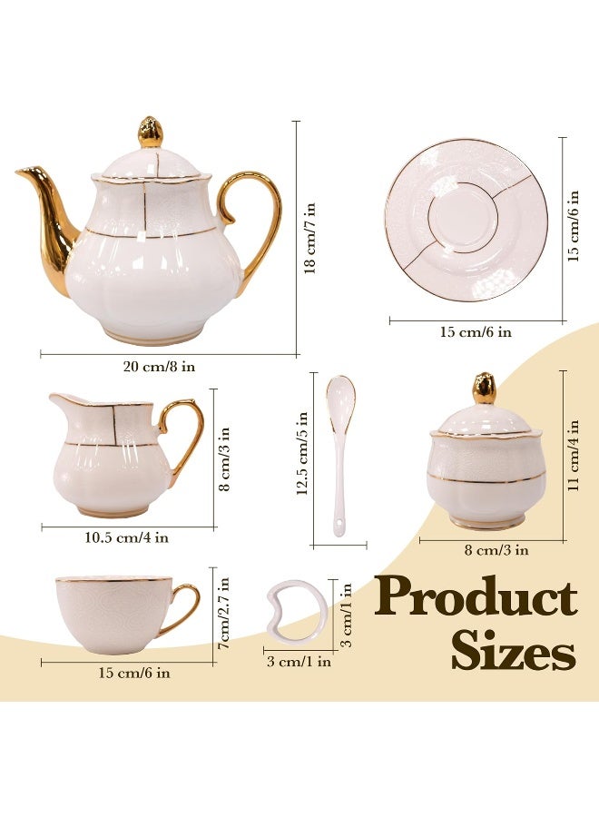 BS B&S 31-Piece Porcelain Tea Set | French Floral Vintage Tea Cup Saucer Set | Ceramic Tea Party Set with Tea Pot | Flower Painting Party Dinner Set | Home Décor Cup and Saucer Set (White) - Image 4