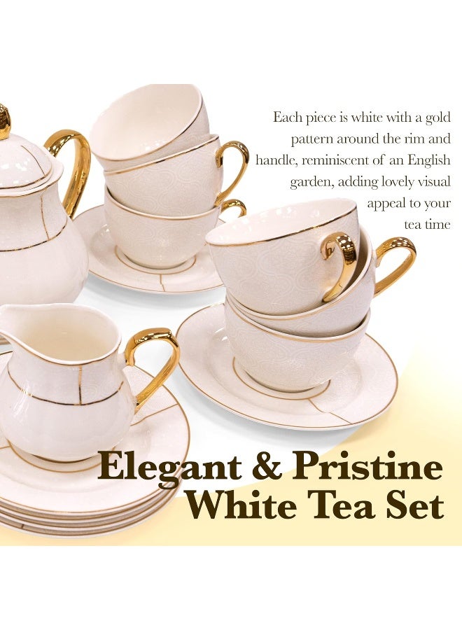 BS B&S 31-Piece Porcelain Tea Set | French Floral Vintage Tea Cup Saucer Set | Ceramic Tea Party Set with Tea Pot | Flower Painting Party Dinner Set | Home Décor Cup and Saucer Set (White) - Image 5