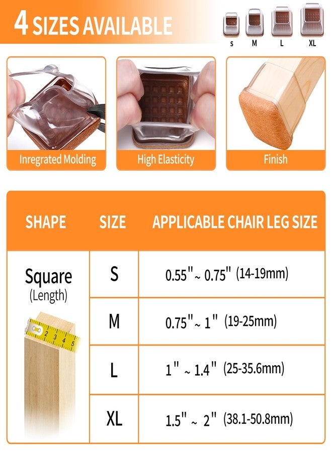 Ezprotekt 24 Pcs XL Square Clear Chair Leg Floor Protectors, Silicone Felt Furniture Pads Caps for Hardwood Floor, Dining Table Bar Stool Leg Protectors Leg Cups Covers (XL Fit: 1.5"-2") - Image 2