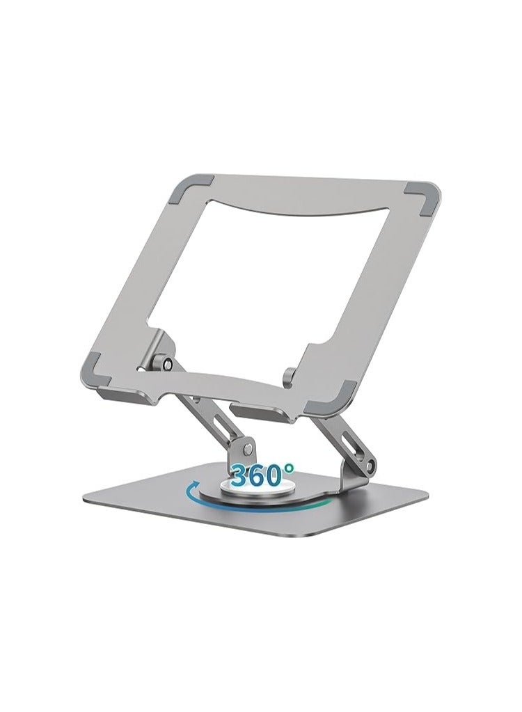 حامل لابتوب بقاعدة دوارة 360 درجة – حامل معدني مريح قابل للتعديل متعدد الزوايا للابتوبات من 25 إلى 39 سم، فضي - Image 1