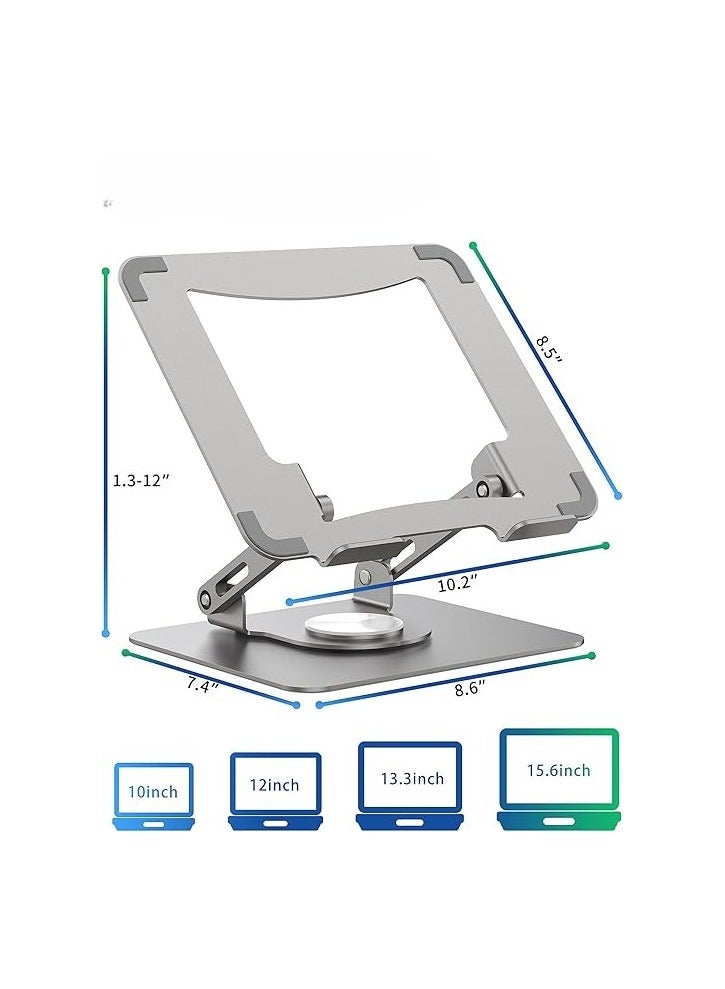 حامل لابتوب بقاعدة دوارة 360 درجة – حامل معدني مريح قابل للتعديل متعدد الزوايا للابتوبات من 25 إلى 39 سم، فضي - Image 2