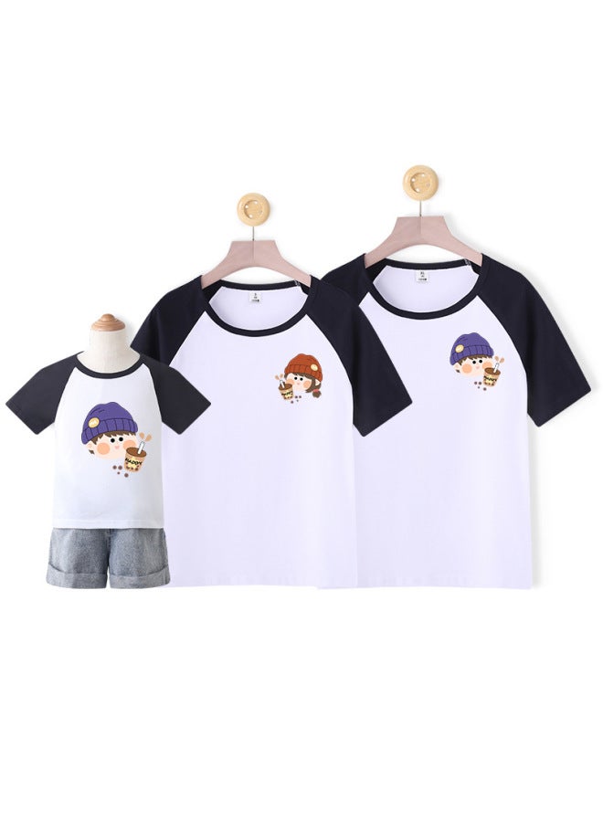 Cartoon Comic T-shirt New Family Outfit For A Family Of Four, Summer Round Neck Contrasting Color Korean Short-sleeved Mother-daughter Outfit