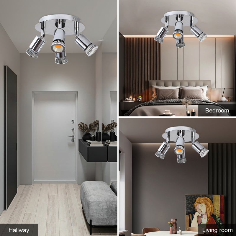 Wall Spot Lamp: 4-Heads Stainless Steel Alloy Body - Rotatable GU10 Base Wide Voltage 85-265V Low Consumption for Indoor Home Decor Lighting - Image 2