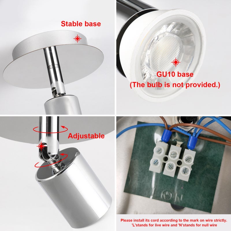 Wall Spot Lamp: 4-Heads Stainless Steel Alloy Body - Rotatable GU10 Base Wide Voltage 85-265V Low Consumption for Indoor Home Decor Lighting - Image 3