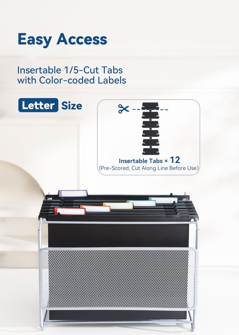 SortRax Plastic Extra Capacity Hanging File Folders, 2" Expanding Pocket, Heavy Duty for Filing Cabinet, Insertable 1/5-Cut Tabs, Letter Size - 12 Pack - Image 4