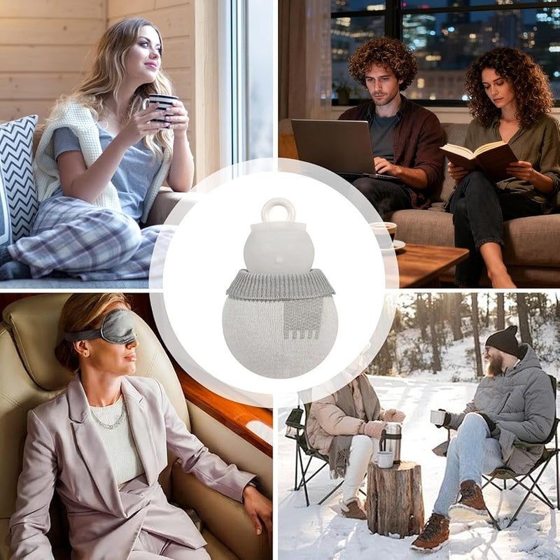 White Silicone Hot Water Bag Snowman Warmer Soft Cover for Cold Weather Relief Reusable Heat Bag for Women Home Office Travel Christmas Gift - Image 5