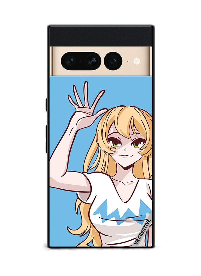 VR CREATIVE - Protective Case Cover For Google Pixel 7 Pro Anime Girl Waving Hand Design Multicolour - Image 1