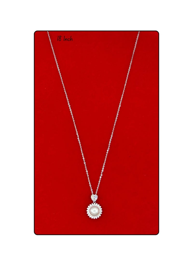 Armaaj Elegant Silver-toned pendant Necklace featuring a Round, white Lustrous Pearlcenter piece - Image 1