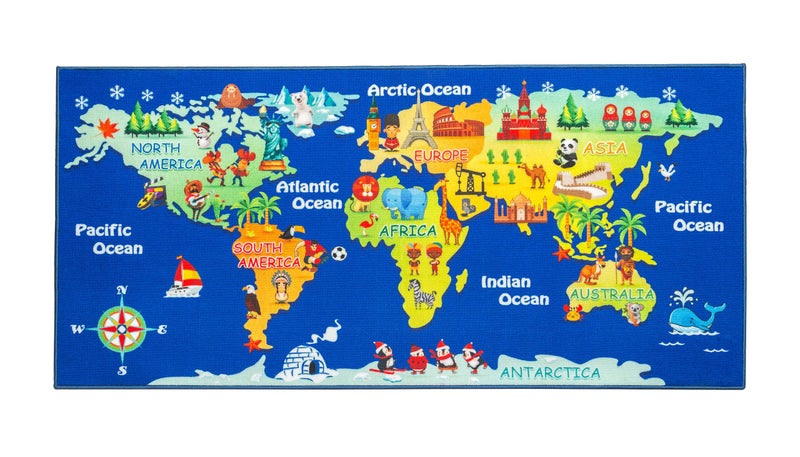 Furnish my Place Furnish my Place 756 World Map HD 33x66 World Continent Map for Kids Area Rug Educational Play Time Multicolor 