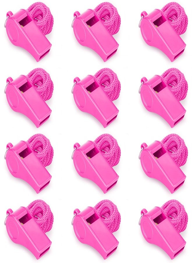 Hipat 12 Pack Pink Loud 120dB Plastic Whistles with Lanyard - High-Pitched Safety Whistle for Sports, Coaching, and Collective Entertainment - Image 1