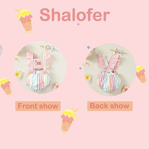 Shalofer 1st Birthday Outfit Girl Summer Pink Ice Cream 1st Birthday Outfit Girl(Pink, 12-18 Months) - Image 4