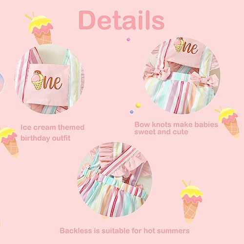 Shalofer 1st Birthday Outfit Girl Summer Pink Ice Cream 1st Birthday Outfit Girl(Pink, 12-18 Months) - Image 5