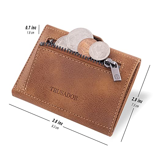 TRUSADOR Verona Leather Wallets for Men & Women Trifold Slim Front Pocket Rfid Wallet (With Coin Pocket, Cognac) - Image 2