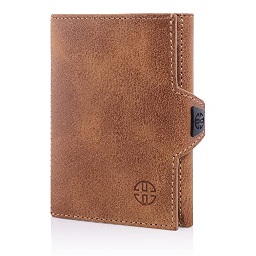 TRUSADOR Verona Leather Wallets for Men & Women Trifold Slim Front Pocket Rfid Wallet (With Coin Pocket, Cognac) - Image 1