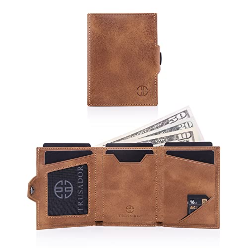 TRUSADOR Verona Leather Wallets for Men & Women Trifold Slim Front Pocket Rfid Wallet (With Coin Pocket, Cognac) - Image 3