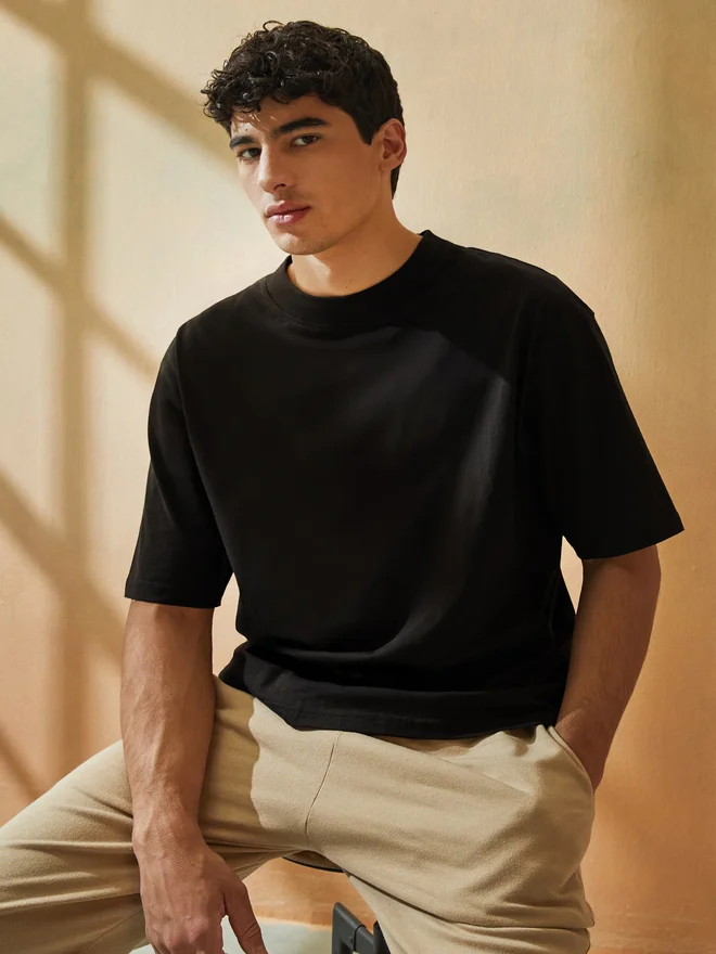 Styli Men Oversized Mock Neck T-Shirt
