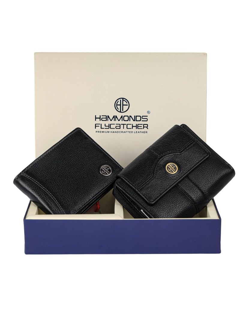  هاموندز فلاي كاتشر مجموعة هدايا - محافظ من الجلد الطبيعي للرجال والنساء، مجموعة هدايا أنيقة للأزواج مع فتحات متعددة للبطاقات، وجيوب بسحاب - هدية رمضان والعيد والذكرى السنوية والزفاف | 7 كيلو دي بي - Image 2