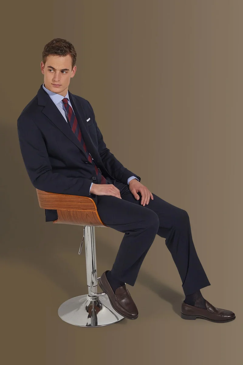 دوبل غانغر Single breasted suit flat trousers jersey fabric - DK Blue
