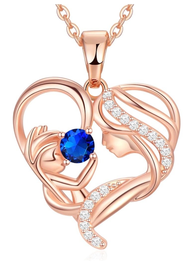 زيفيل الأم والطفل الحب القلب قلادة قلادة، هدية عيد الأم، 925 الفضة الاسترليني ارتفع الذهب قلادة جوهرة للنساء، عيد الأم عيد الحب، الذكرى السنوية، عيد ميلاد، هدايا المجوهرات للأم، المرأة، زوجة الجدة... - Image 1