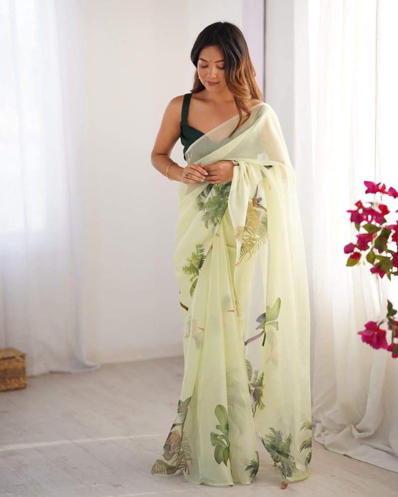 Kalaanj Floral Printed Sarees | Everyday Wear Elegant Printed Sarees | Pastel Colour Sarees - Image 2