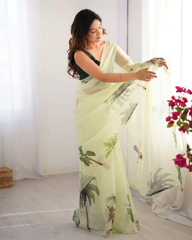 Kalaanj Floral Printed Sarees | Everyday Wear Elegant Printed Sarees | Pastel Colour Sarees - Image 3