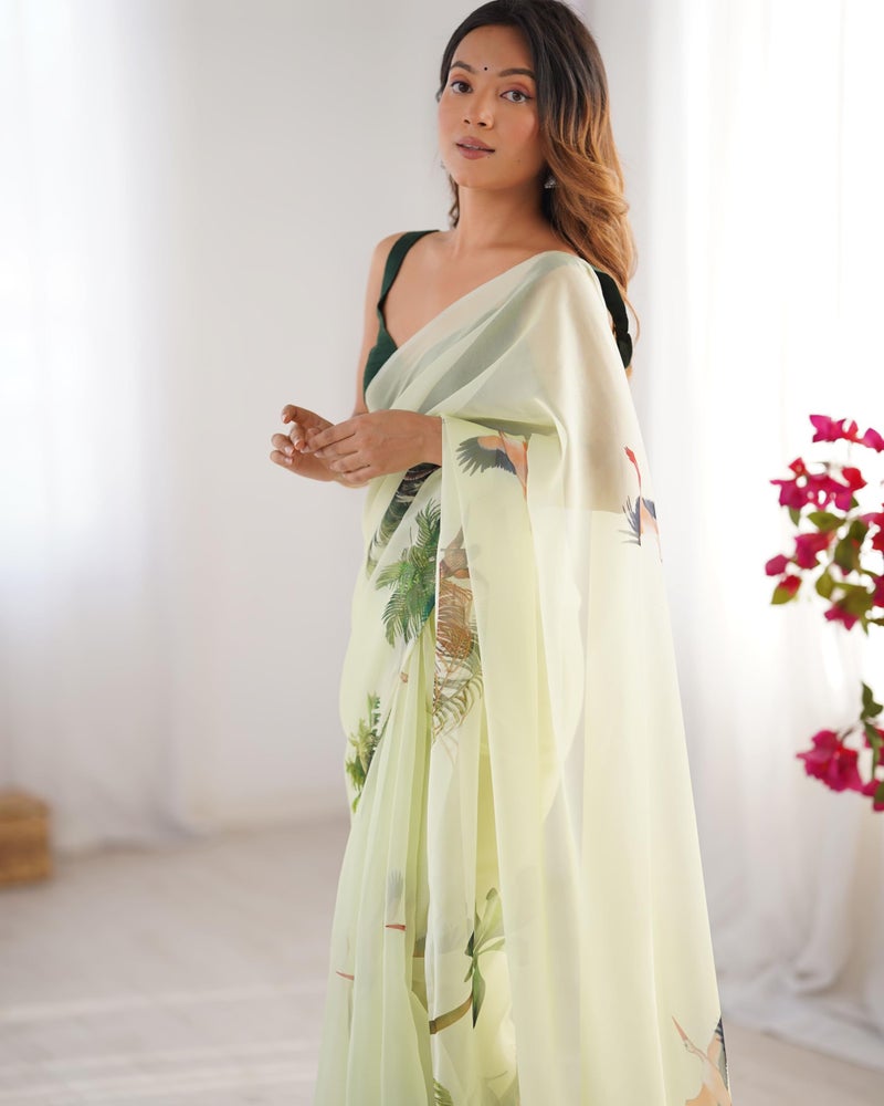 Kalaanj Floral Printed Sarees | Everyday Wear Elegant Printed Sarees | Pastel Colour Sarees - Image 4