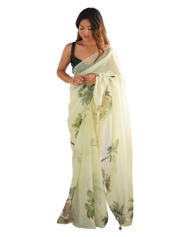 Kalaanj Floral Printed Sarees | Everyday Wear Elegant Printed Sarees | Pastel Colour Sarees - Image 1