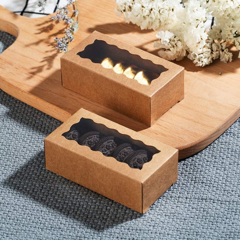 JCXGRVC 24PCS 4.17x2.16x1.37 Inches Natural Brown Macaron Boxes with Clear Display Window, Great for Party, Candy Treat Boxes - Image 4