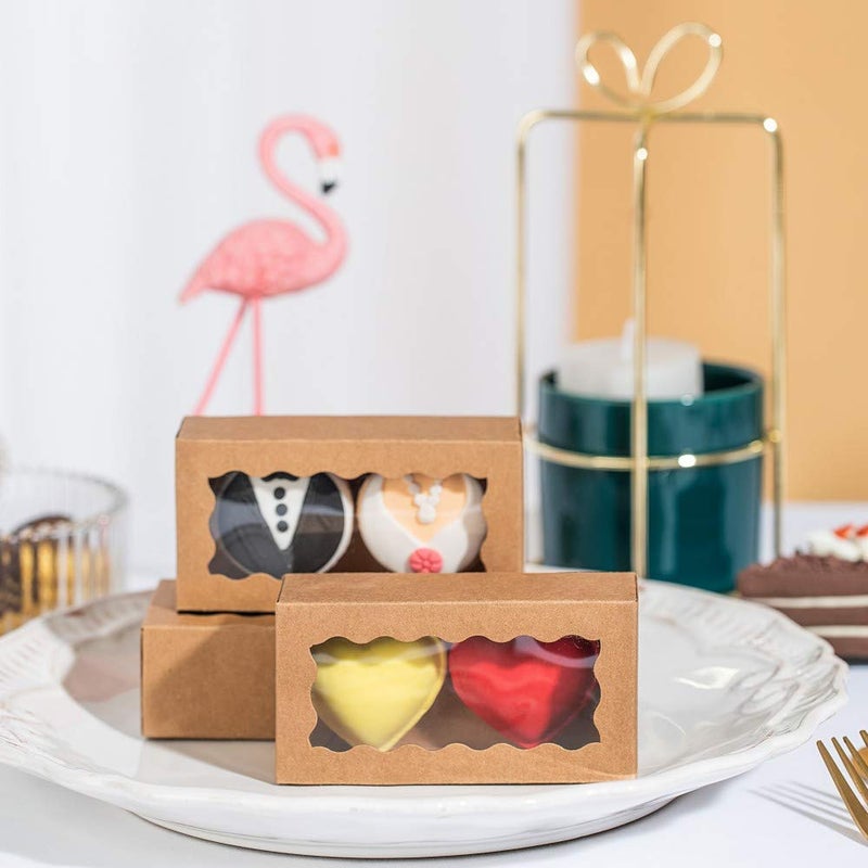 JCXGRVC 24PCS 4.17x2.16x1.37 Inches Natural Brown Macaron Boxes with Clear Display Window, Great for Party, Candy Treat Boxes - Image 5