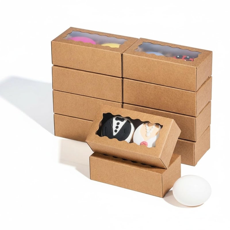 JCXGRVC 24PCS 4.17x2.16x1.37 Inches Natural Brown Macaron Boxes with Clear Display Window, Great for Party, Candy Treat Boxes - Image 1