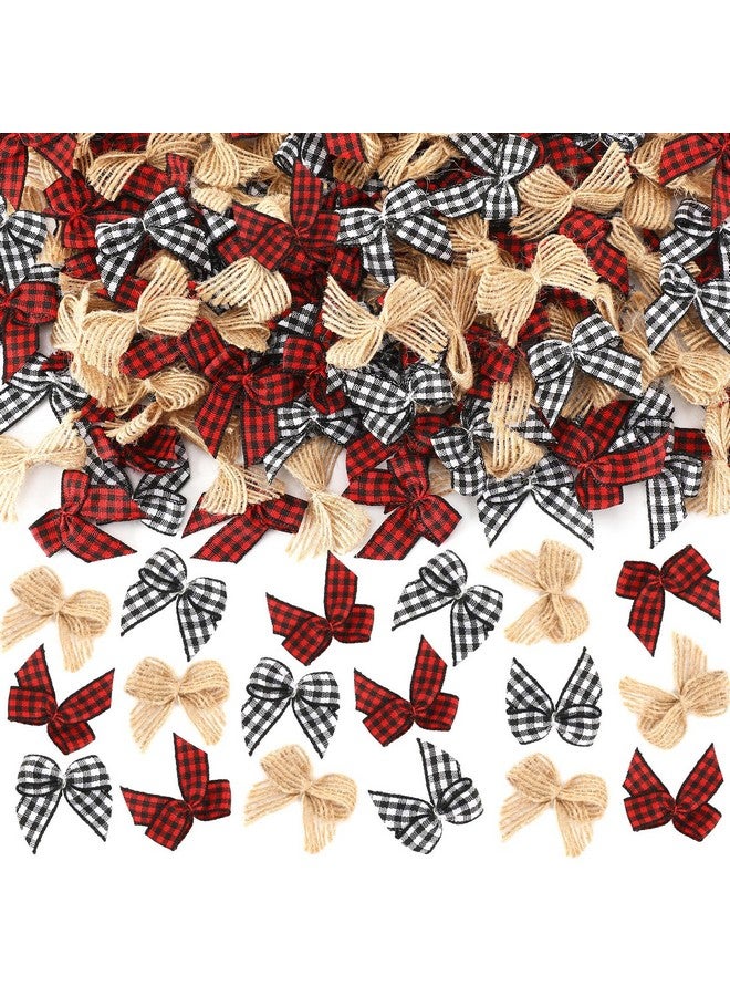 JUNEBRUSHS Christmas Mini Bows, 180Pcs Small Christmas Plaid Burlap Bows Black Red White Handmade Ribbon Bows Ornament For Christmas Tree Crafts Diy Making Supplies - Image 1