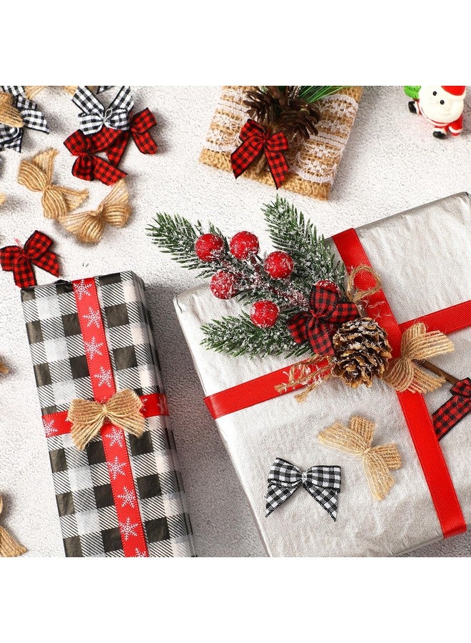 JUNEBRUSHS Christmas Mini Bows, 180Pcs Small Christmas Plaid Burlap Bows Black Red White Handmade Ribbon Bows Ornament For Christmas Tree Crafts Diy Making Supplies - Image 3