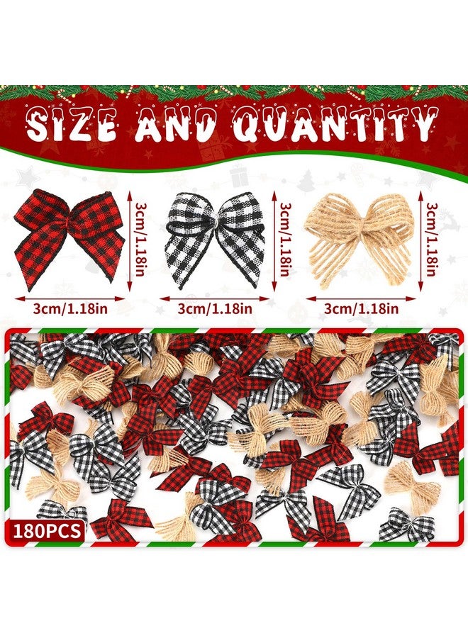 JUNEBRUSHS Christmas Mini Bows, 180Pcs Small Christmas Plaid Burlap Bows Black Red White Handmade Ribbon Bows Ornament For Christmas Tree Crafts Diy Making Supplies - Image 2