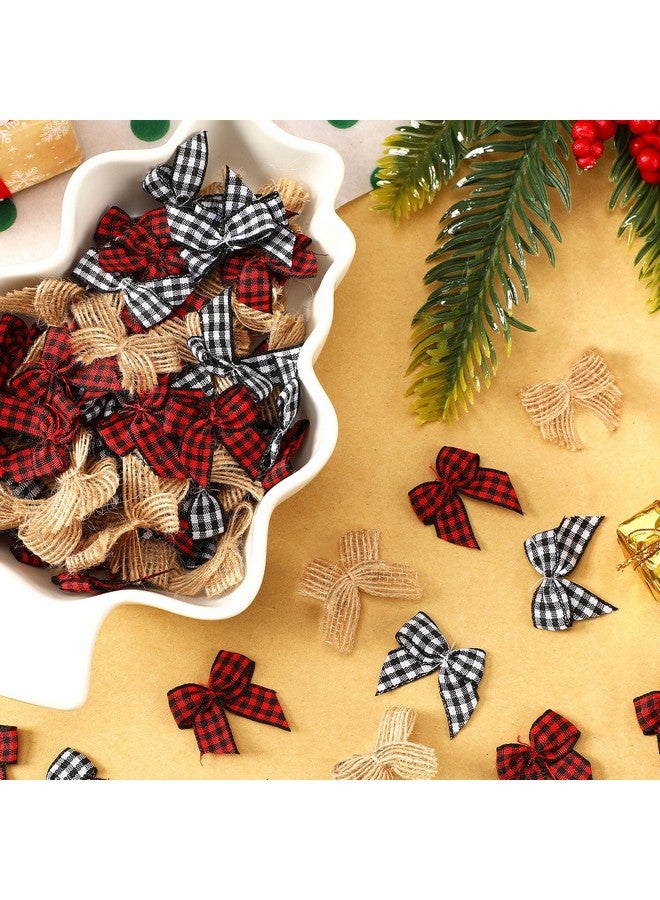 JUNEBRUSHS Christmas Mini Bows, 180Pcs Small Christmas Plaid Burlap Bows Black Red White Handmade Ribbon Bows Ornament For Christmas Tree Crafts Diy Making Supplies - Image 4