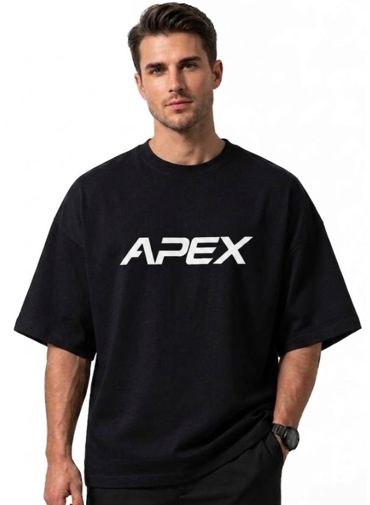 أبيكس تيشرت رجالي أوفرسايز فاخر من أبكس (APEX) – قطن نقي بأكمام قصيرة – لون أسود فخم - Image 1