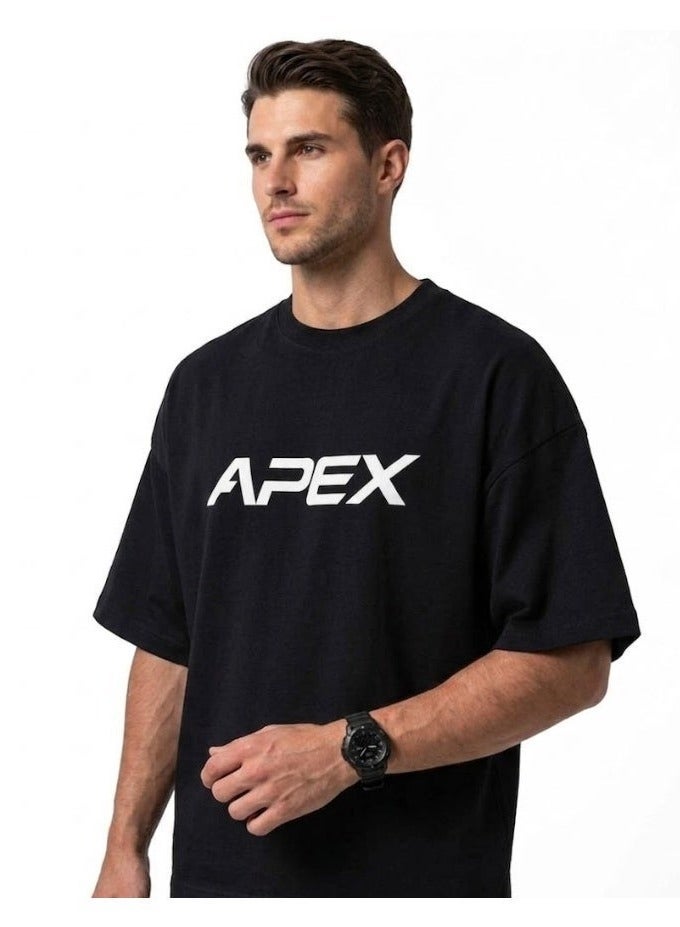 أبيكس تيشرت رجالي أوفرسايز فاخر من أبكس (APEX) – قطن نقي بأكمام قصيرة – لون أسود فخم - Image 2