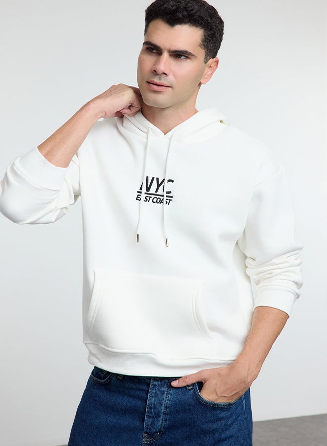 trendyol Ecru Oversize/Wide Cut City Back Printed Hooded Sweatshirt TMNAW25SW00101 - Image 1