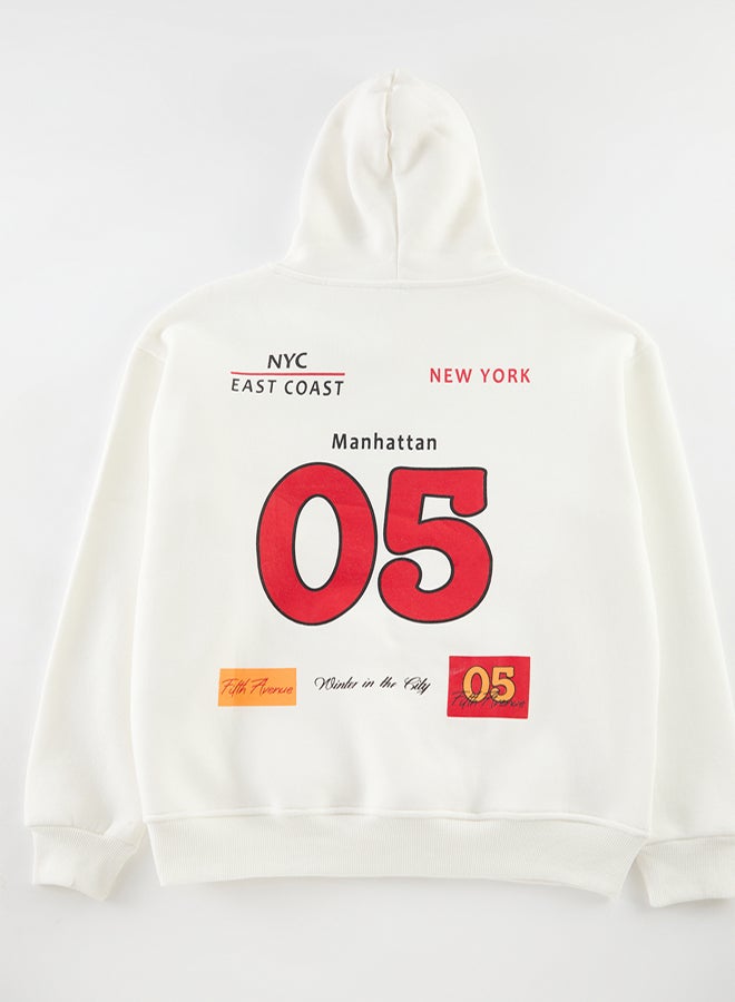 trendyol Ecru Oversize/Wide Cut City Back Printed Hooded Sweatshirt TMNAW25SW00101 - Image 5