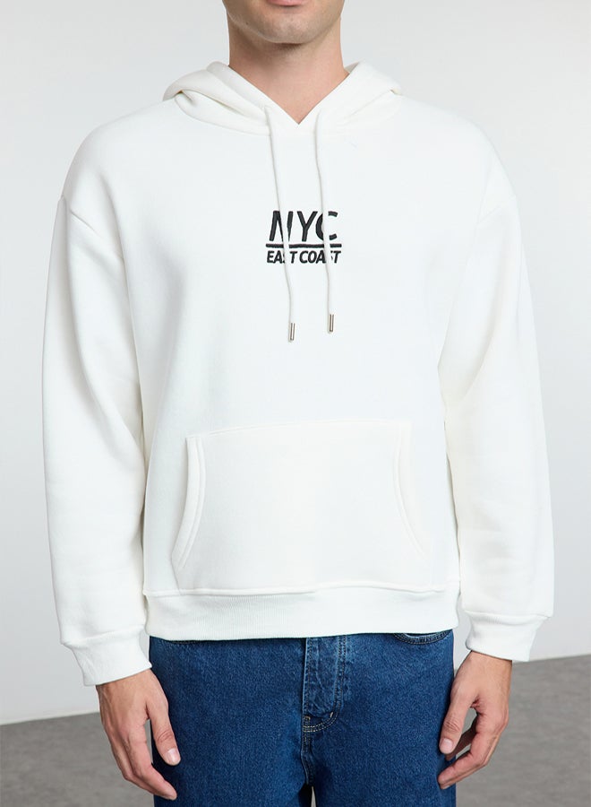 trendyol Ecru Oversize/Wide Cut City Back Printed Hooded Sweatshirt TMNAW25SW00101 - Image 3