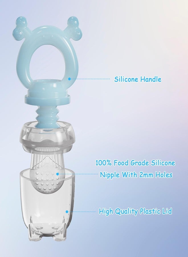 HEOMOONE Silicone Baby Fruit Feeder 2 Pack, Baby Mesh Teethers, Breastmilk Popsicle Molds for Teething Relief, Fresh Food Feeder for Safe Infant Self Feeding (Blue & Green) - Image 4