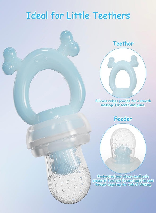 HEOMOONE Silicone Baby Fruit Feeder 2 Pack, Baby Mesh Teethers, Breastmilk Popsicle Molds for Teething Relief, Fresh Food Feeder for Safe Infant Self Feeding (Blue & Green) - Image 5