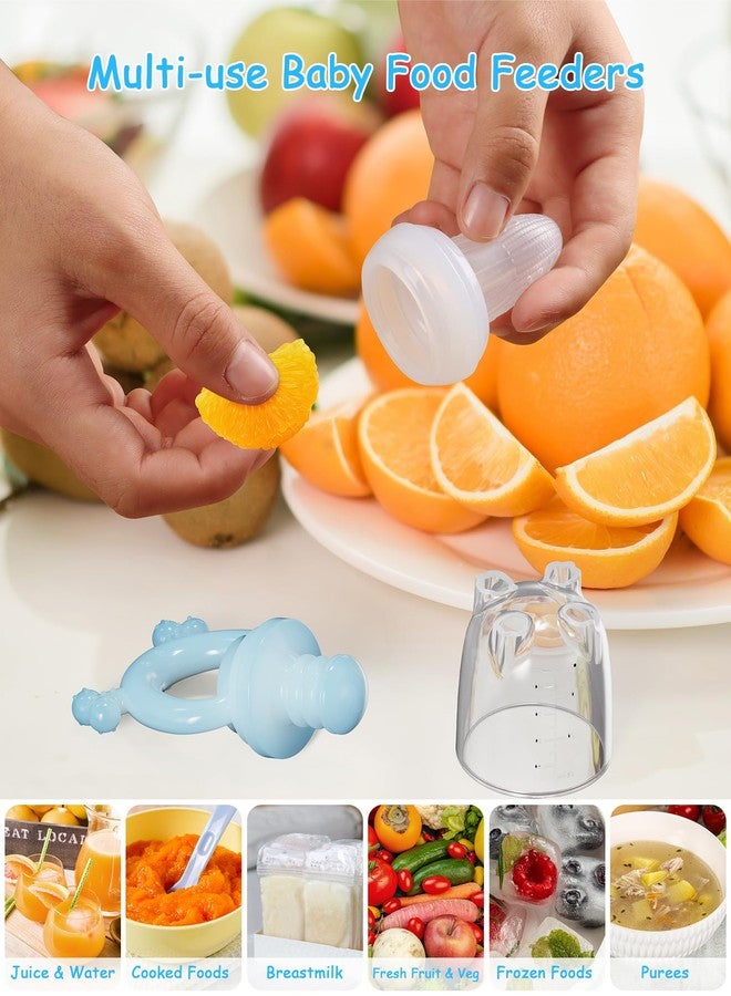 HEOMOONE Silicone Baby Fruit Feeder 2 Pack, Baby Mesh Teethers, Breastmilk Popsicle Molds for Teething Relief, Fresh Food Feeder for Safe Infant Self Feeding (Blue & Green) - Image 2
