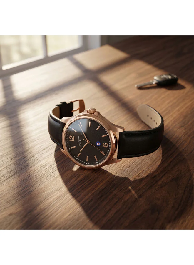 Ben Sherman Black - Rose Gold Case Westminster Black Dial Black Genuine Leather Strap Analog Watch for Men, 43mm for Men | Best Price UAE
