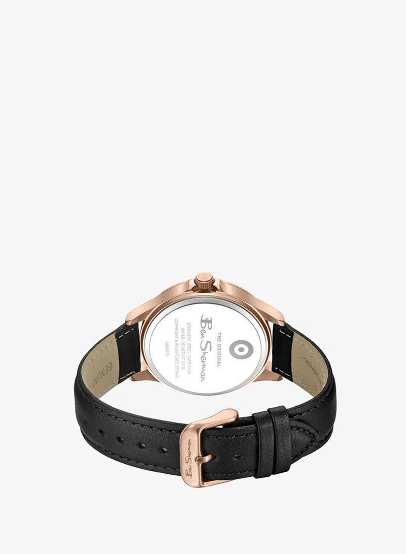 Ben Sherman Black - Rose Gold Case Westminster Black Dial Black Genuine Leather Strap Analog Watch for Men, 43mm for Men | Best Price UAE