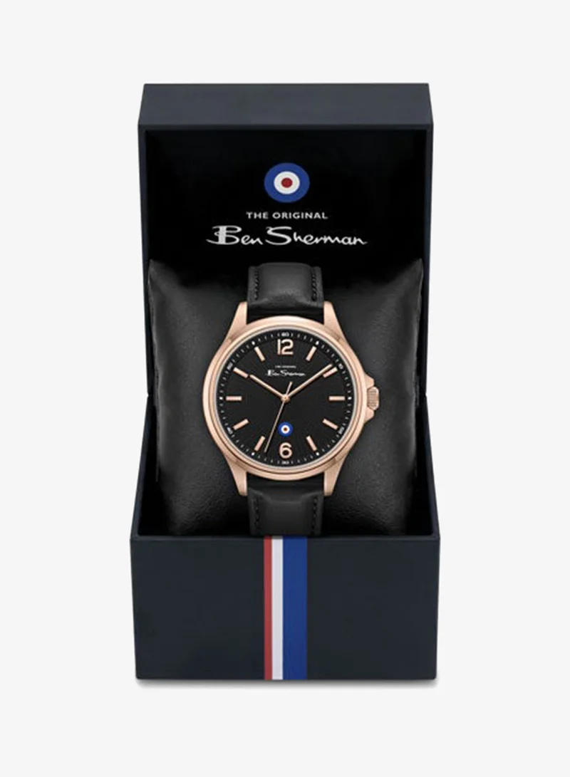 Ben Sherman Black - Rose Gold Case Westminster Black Dial Black Genuine Leather Strap Analog Watch for Men, 43mm for Men | Best Price UAE