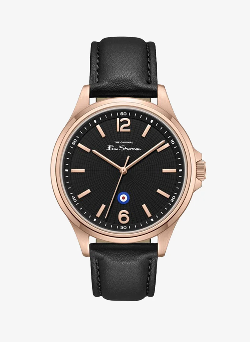 Ben Sherman Westminster Black Dial Black Genuine Leather Strap Analog Watch for Men, 43mm
