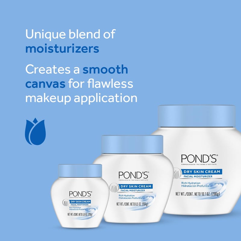 Pond's PONDâ€™S Dry Skin Cream â€“ Moisturizing Face Cream for Deep Hydration â€“ Daily Hydrating Facial Moisturizer for Radiant Skin â€“ Dermatologist Tested, Non-Comedogenic Face Moisturizer, 10.1 oz, 3 Pack - Image 2