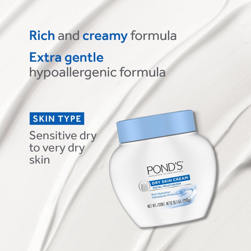 Pond's PONDâ€™S Dry Skin Cream â€“ Moisturizing Face Cream for Deep Hydration â€“ Daily Hydrating Facial Moisturizer for Radiant Skin â€“ Dermatologist Tested, Non-Comedogenic Face Moisturizer, 10.1 oz, 3 Pack - Image 3