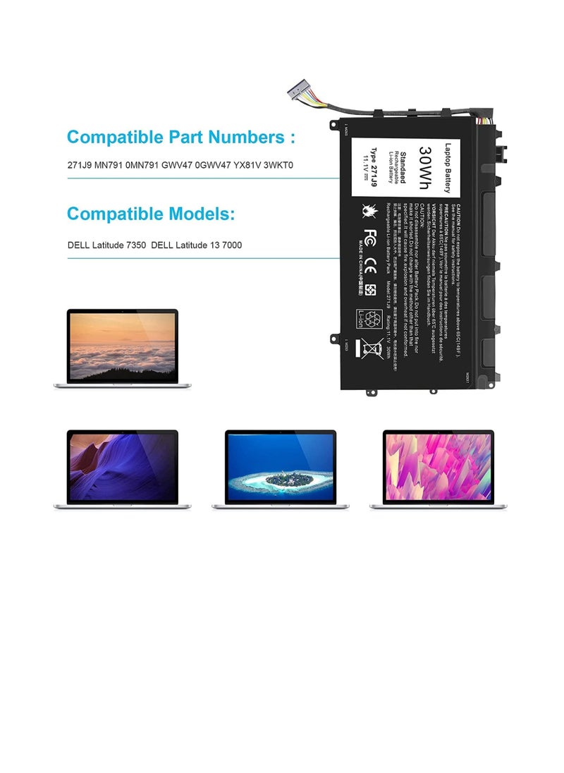 271J9 Laptop Replacement Battery for Dell Latitude 7350 13 7000 Series GWV47 0GWV47 MN791 YX81V 3WKT0 0MN791 [11.1V 30Wh] 3-Cell - pzsku/Z2C801C6DBE39DDFB6C68Z/45/_/1736764289/e2a66359-c186-4072-9882-fd235f0b2564