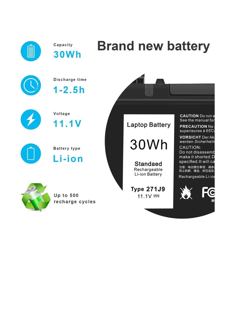 Zexen 271J9 Laptop Replacement Battery for Dell Latitude 7350 13 7000 Series GWV47 0GWV47 MN791 YX81V 3WKT0 0MN791 [11.1V 30Wh] 3-Cell - Image 3
